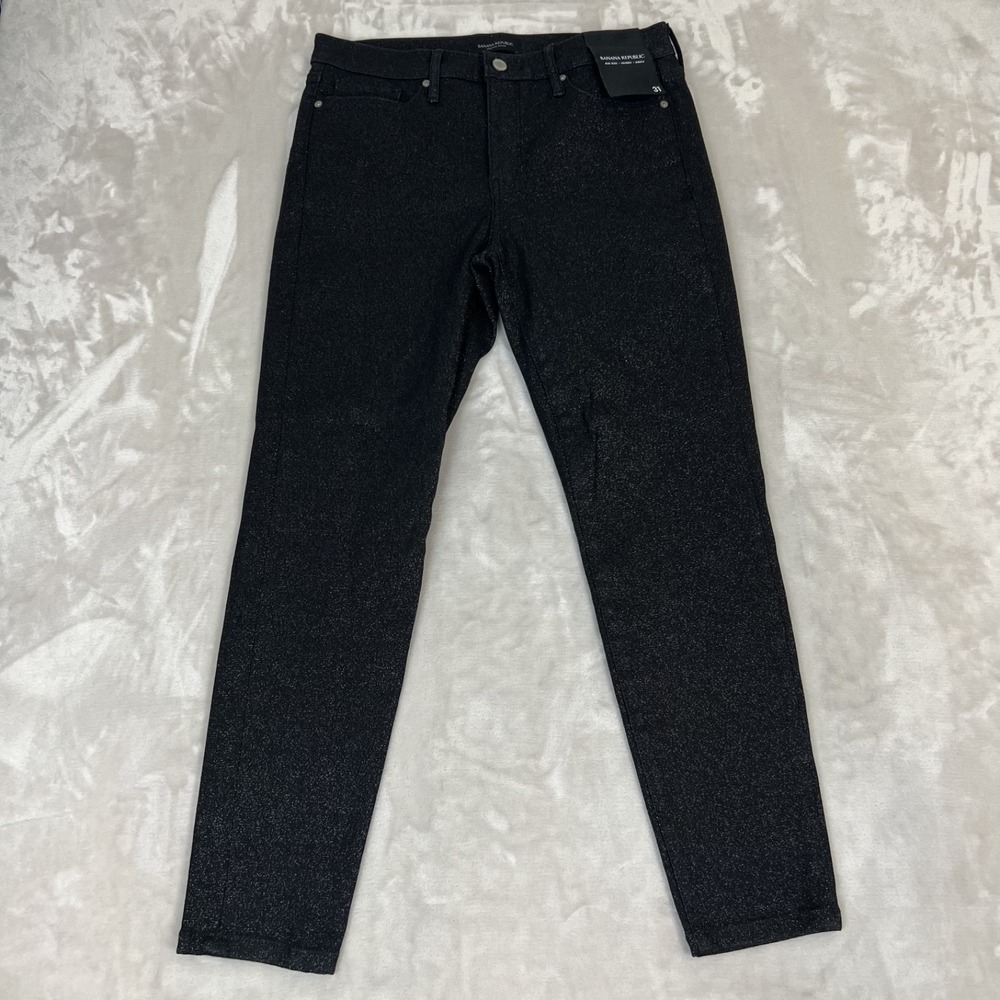 Banana Republic Pants Womens 31 Black Metallic‎ Shimmer Mid Rise Skinny Preppy